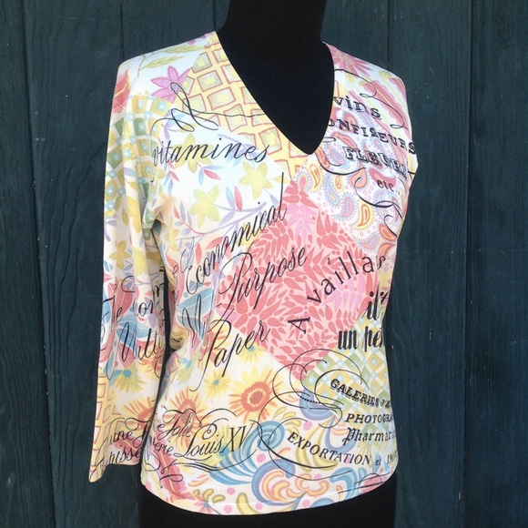 Silk blend v neck 3/4 sleeves knit pullover top - Picture 5 of 8